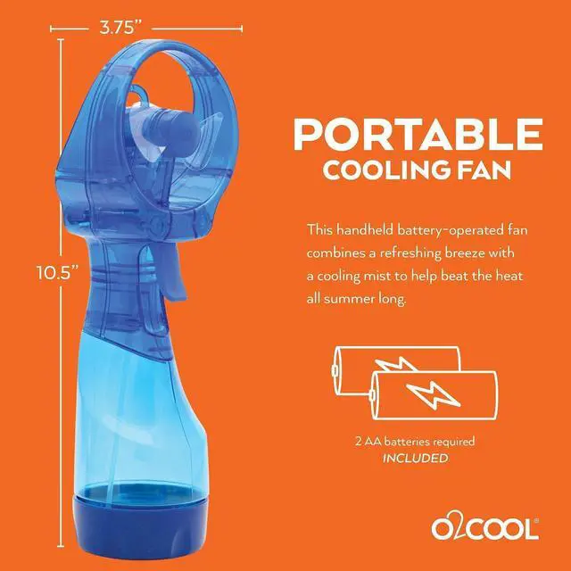 Alt view image 2 of 6 - O2COOL Deluxe Handheld Battery Powered Water Misting Fan (Dark Blue) Batteries Included
