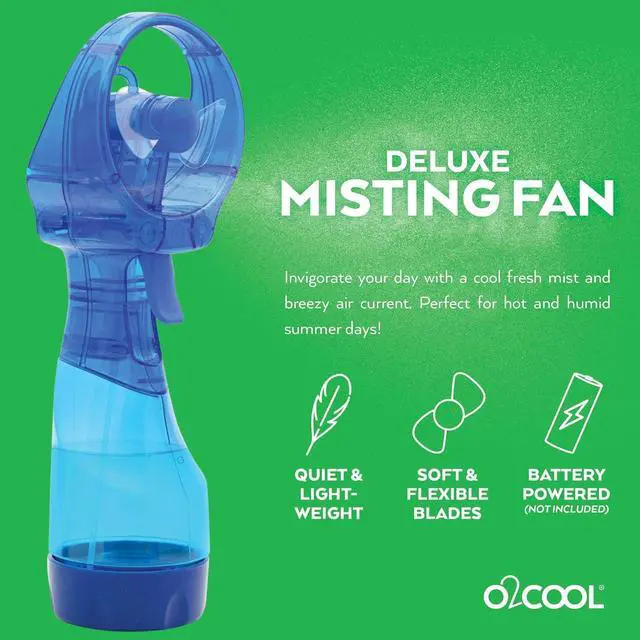 Alt view image 3 of 6 - O2COOL Deluxe Handheld Battery Powered Water Misting Fan (Dark Blue) Batteries Included
