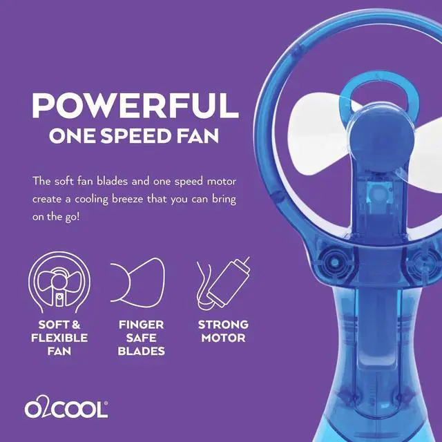 Alt view image 5 of 6 - O2COOL Deluxe Handheld Battery Powered Water Misting Fan (Dark Blue) Batteries Included