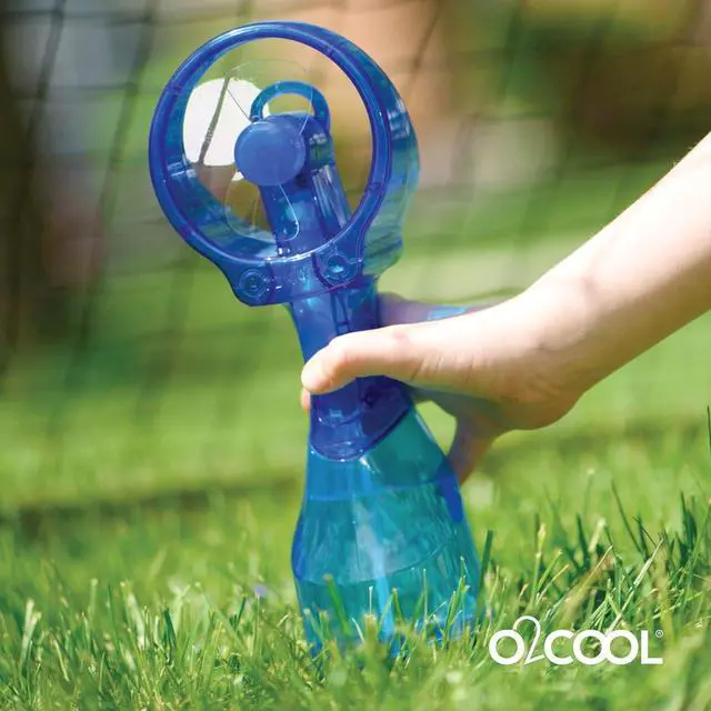 Alt view image 6 of 6 - O2COOL Deluxe Handheld Battery Powered Water Misting Fan (Dark Blue) Batteries Included