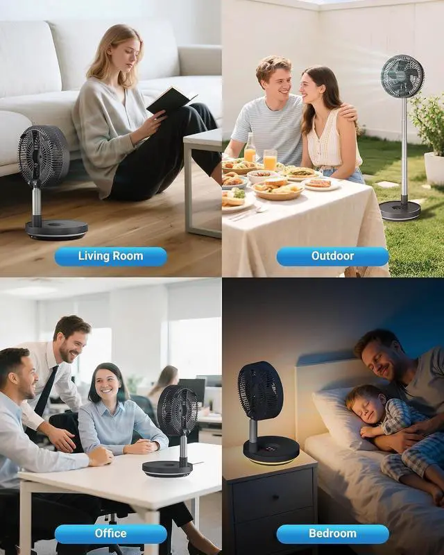 Alt view image 7 of 7 - Primevolve Portable Rechargeable Oscillating Fan, Battery Operated Fan Adjustable Height, USB Home Office Outdoor Camping Travel, Dark Gray 10"