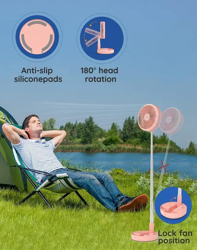 Alt view image 3 of 7 - Primevolve Battery Operated Fan,Portable Rechargeable USB Floor Table Desk Fan, Pedestal Fan for Camping Travel, Pink 7.7"