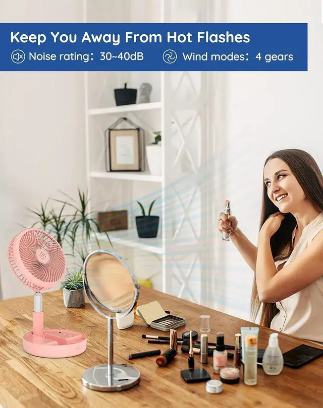 Alt view image 5 of 7 - Primevolve Battery Operated Fan,Portable Rechargeable USB Floor Table Desk Fan, Pedestal Fan for Camping Travel, Pink 7.7"