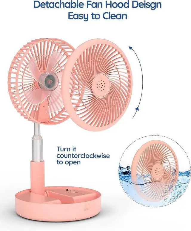 Alt view image 7 of 7 - Primevolve Battery Operated Fan,Portable Rechargeable USB Floor Table Desk Fan, Pedestal Fan for Camping Travel, Pink 7.7"