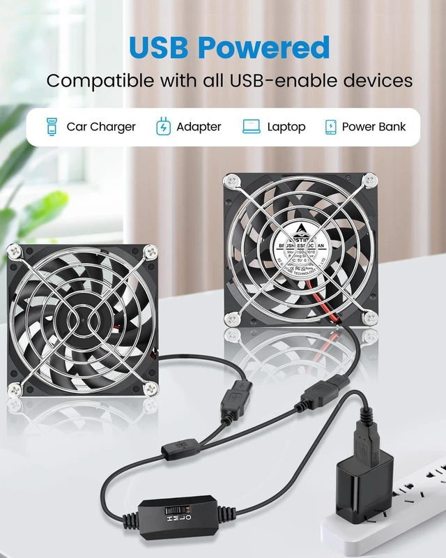 Alt view image 4 of 7 - GDSTIME Dual USB Fan 80mm x 10mm, 5V Powered L/M/H 3 Speeds Control