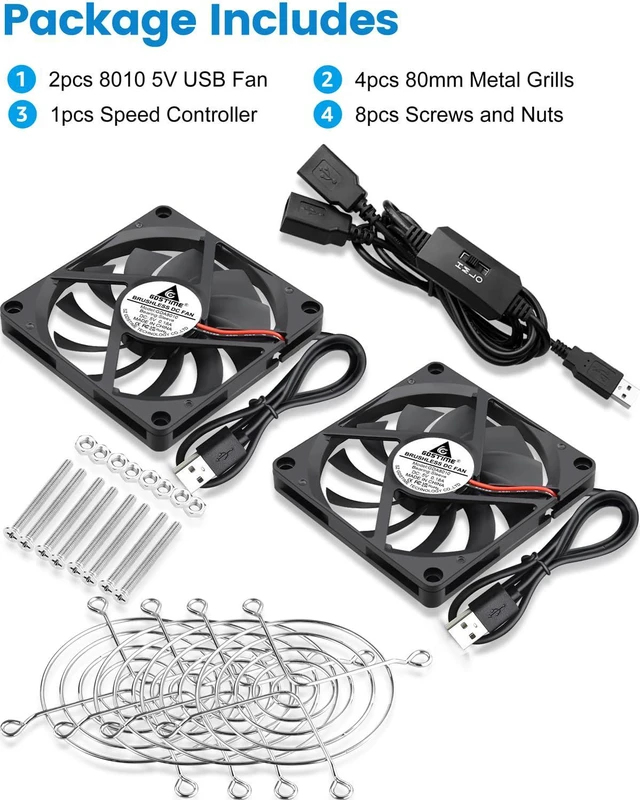 Alt view image 7 of 7 - GDSTIME Dual USB Fan 80mm x 10mm, 5V Powered L/M/H 3 Speeds Control