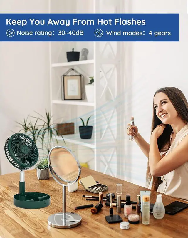 Alt view image 5 of 7 - Primevolve Battery Operated Fan,Portable Rechargeable USB Floor Table Desk Fan, Pedestal Fan for Camping Travel, Green 7.7"