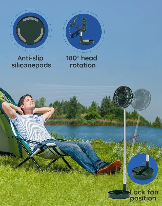 Alt view image 3 of 7 - Primevolve Battery Operated Fan,Portable Rechargeable USB Floor Table Desk Fan, Pedestal Fan for Camping Travel, Green 7.7"