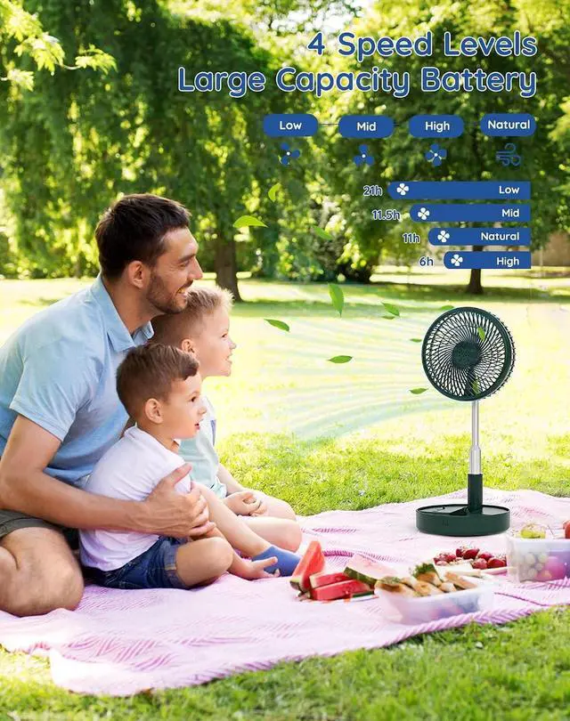 Alt view image 4 of 7 - Primevolve Battery Operated Fan,Portable Rechargeable USB Floor Table Desk Fan, Pedestal Fan for Camping Travel, Green 7.7"