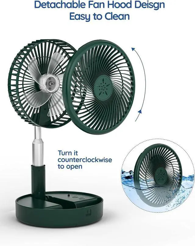 Alt view image 7 of 7 - Primevolve Battery Operated Fan,Portable Rechargeable USB Floor Table Desk Fan, Pedestal Fan for Camping Travel, Green 7.7"