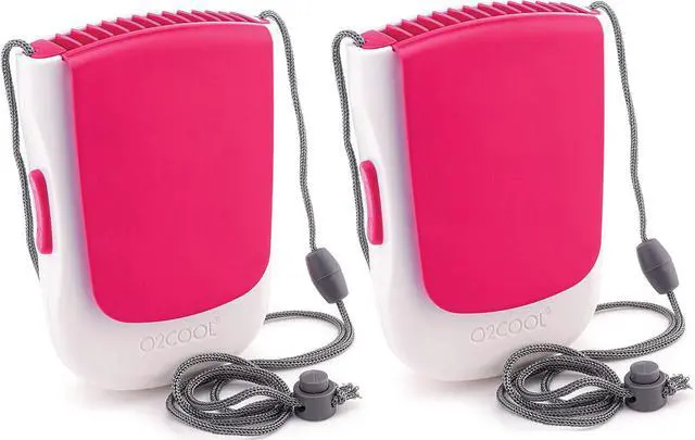 Main image of O2COOL Deluxe Necklace Fan | Battery Powered, Hands-Free Personal Cooling Fan w/Adjustable Lanyard, Table Top Stand + Wearable Clip -Pink (2 Pack)