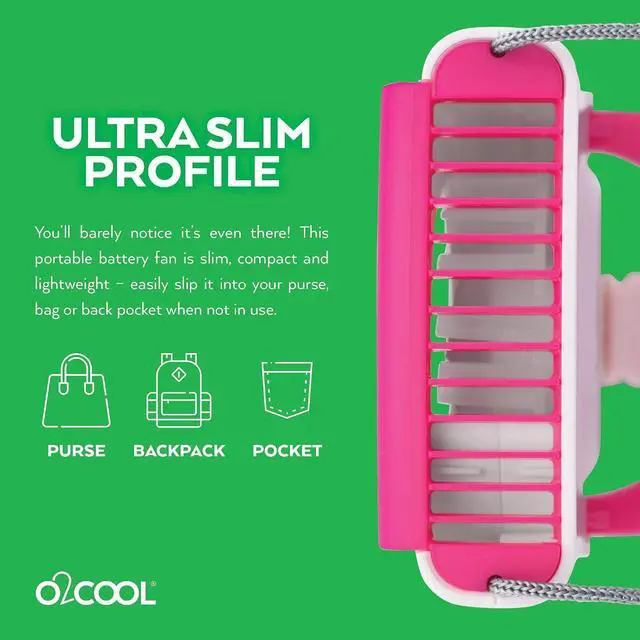 Alt view image 7 of 7 - O2COOL Deluxe Necklace Fan | Battery Powered, Hands-Free Personal Cooling Fan w/Adjustable Lanyard, Table Top Stand + Wearable Clip -Pink (2 Pack)
