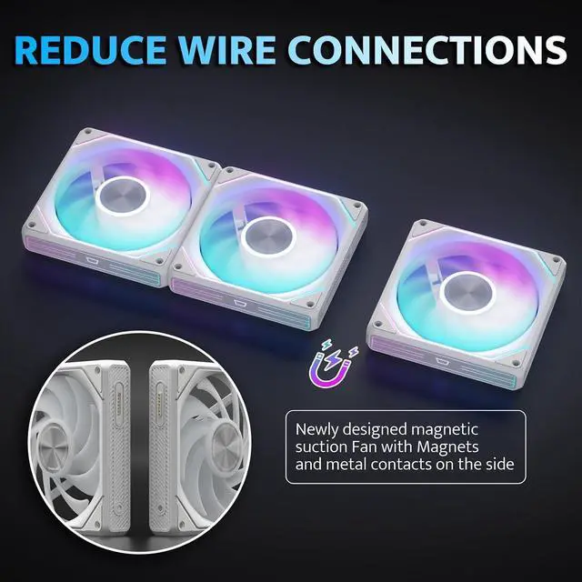 Alt view image 2 of 7 - darkFlash G24 120MM Magnetic ARGB PC Case Fans - 3 Pack, Tool-Free Installation, up to 2200RPM Cooling, 4-Pin PWM, Sync with Motherboard RGB Software(White)
