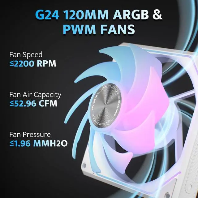 Alt view image 4 of 7 - darkFlash G24 120MM Magnetic ARGB PC Case Fans - 3 Pack, Tool-Free Installation, up to 2200RPM Cooling, 4-Pin PWM, Sync with Motherboard RGB Software(White)