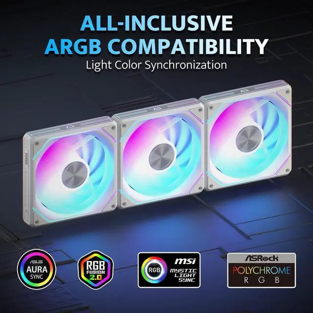 Alt view image 3 of 7 - darkFlash G24 120MM Magnetic ARGB PC Case Fans - 3 Pack, Tool-Free Installation, up to 2200RPM Cooling, 4-Pin PWM, Sync with Motherboard RGB Software(White)