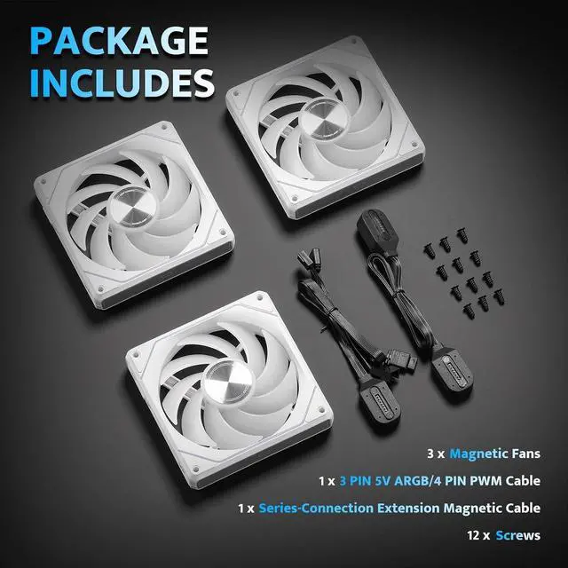 Alt view image 7 of 7 - darkFlash G24 120MM Magnetic ARGB PC Case Fans - 3 Pack, Tool-Free Installation, up to 2200RPM Cooling, 4-Pin PWM, Sync with Motherboard RGB Software(White)