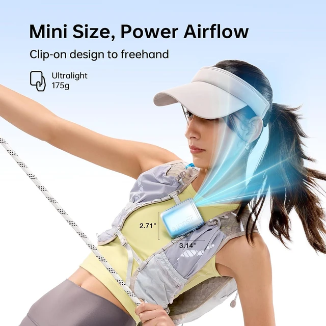 Alt view image 6 of 7 - JISULIFE Portable Neck Fan, 100 Speed 40000RPM Cooling, Mini Personal Wearable Waist Fan, 16H 4500mAh Battery with LED Display, Outdoor, Travel, Jobsite Gifts for Women Men (Blue)