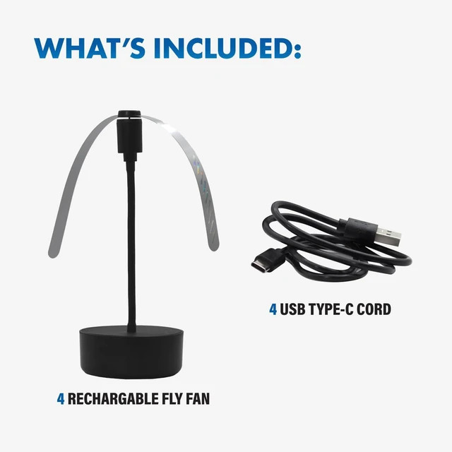 Alt view image 7 of 7 - Black USB-C Rechargeable Food Fan FF-BK-04, Outdoor Dining Accessory and BBQ Essential, Lightweight with Adjustable Neck, Picnic Table Accessory and Patio Must-Have