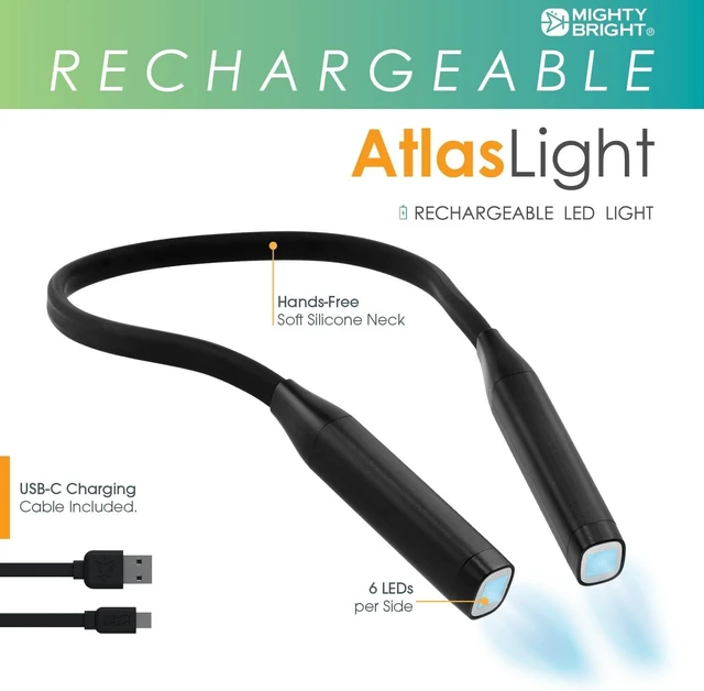 Alt view image 2 of 6 - Mighty Bright Atlas Rechargeable Neck Light, 12 LED, 3 Color Temperatures, USB-C Charging Cable Included (Black)