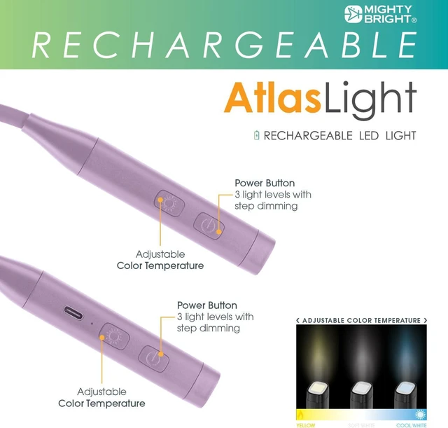 Alt view image 4 of 6 - Mighty Bright Atlas Rechargeable Neck Light, 8 LED, 3 Color Temperatures, USB-C Charging Cable Included (Lavender)