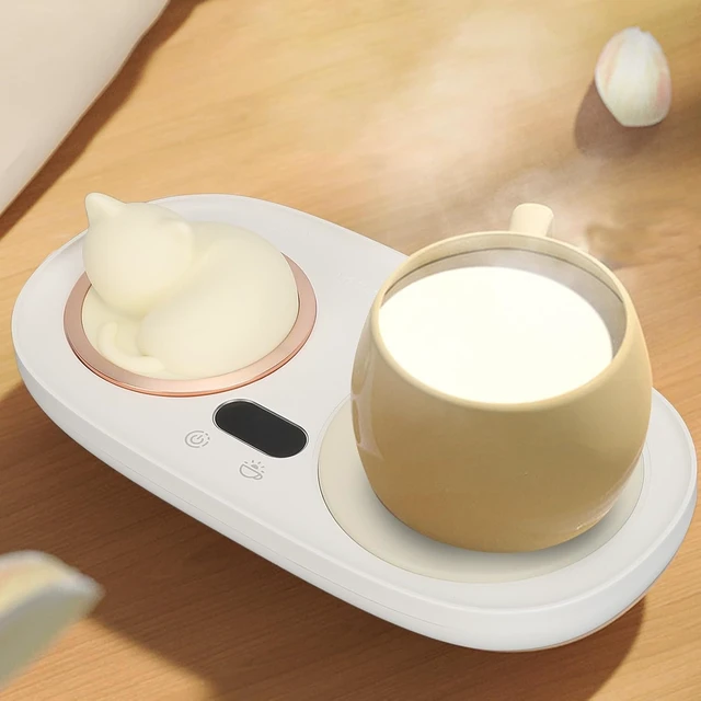 Alt view image 5 of 7 - Cute Cat Electric Mug Warmer with 3 Temperature Settings, Keeps Coffee Tea Milk Warm for Long, Auto Shut Off (White)