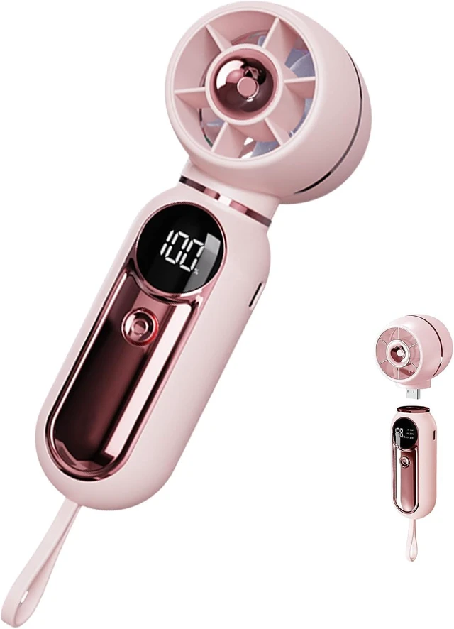 Main image of AWINNER Portable Handheld Turbo Fan, 3 Speed Settings, 5000mAh Battery, Digital Display, 10 Hour Runtime (Pink)