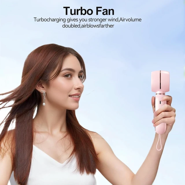 Alt view image 5 of 7 - AWINNER Portable Handheld Turbo Fan, 3 Speed Settings, 5000mAh Battery, Digital Display, 10 Hour Runtime (Pink)