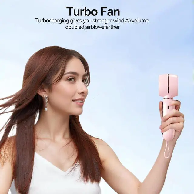 Alt view image 5 of 7 - AWINNER Portable Handheld Turbo Fan, 3 Speed Settings, 5000mAh Battery, Digital Display, 10 Hour Runtime (Pink)