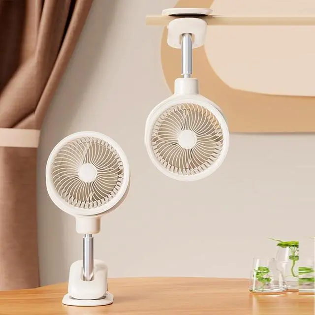 Alt view image 5 of 7 - Estink Oscillating Desk Fan USB Rechargeable Desktop Clip Fan with 4 Speeds LED Night Light Telescopic Stand Detachable Cover for Home Office Dorm Camping