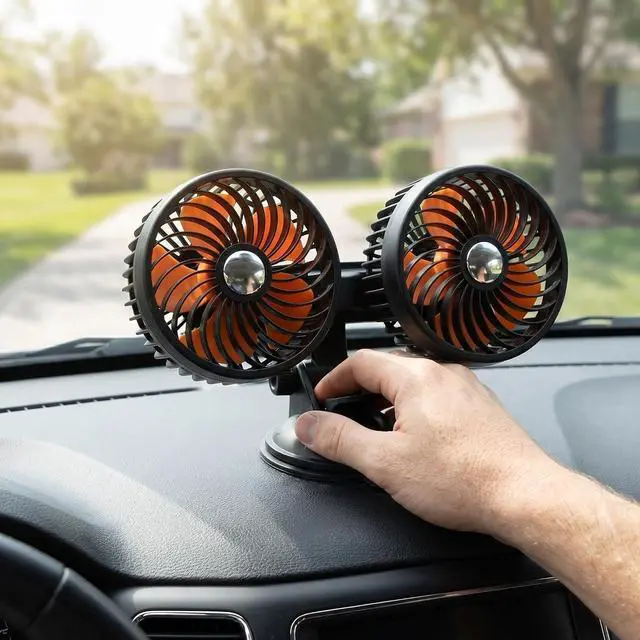 Alt view image 5 of 7 - NUOBESTY Rechargeable Dual-head Car Fan with Suction Cup, 4000mah Battery, 3-speed Adjustable and 360°