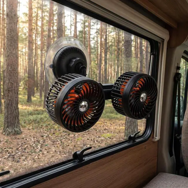 Alt view image 5 of 7 - NUOBESTY Dual Head Car Cooling Fan with Suction Cup, USB Powered, 3-speed Adjustable, 360° Rotation, 4000mah
