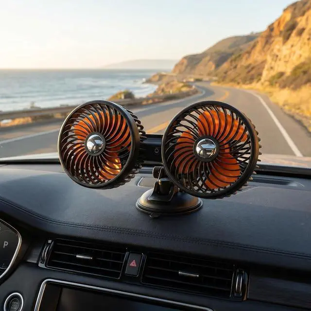 Alt view image 6 of 7 - NUOBESTY Rechargeable Dual-head Car Fan with Suction Cup, 4000mah Battery, 3-speed Adjustable and 360°