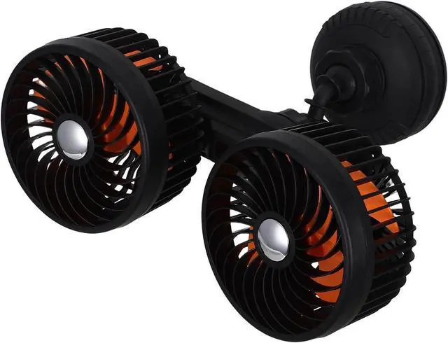 Main image of NUOBESTY Rechargeable Dual-head Car Fan with Suction Cup, 4000mah Battery, 3-speed Adjustable and 360°