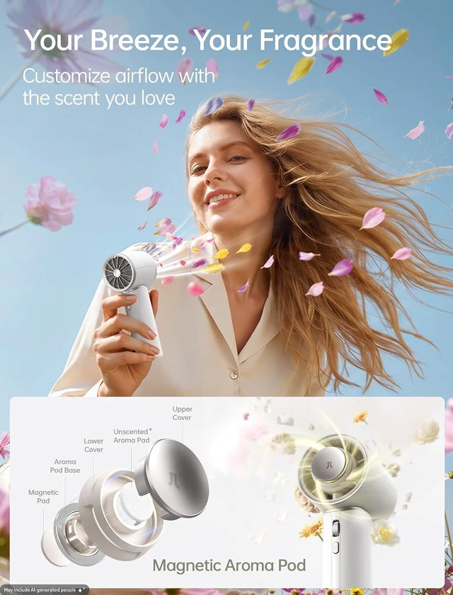 Alt view image 5 of 7 - JISULIFE Handheld Fan - NextGen Cooling: 30H Max Runtime, 100Speed Turbo Air, Premium PU Leather, Aroma Pod Innovation, Portable Fan for Travel, Gifts for Women Men- Starry White (Pro1 Mini, 1Pc)