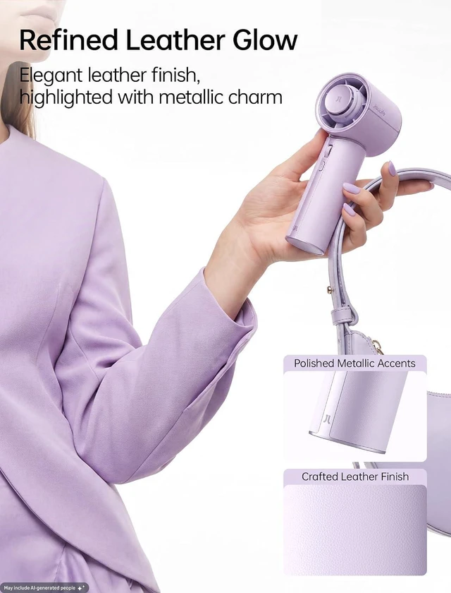 Alt view image 3 of 7 - JISULIFE Handheld Fan - NextGen Cooling: 30H Max Runtime, 100Speed Turbo Air, Premium PU Leather, Aroma Pod Innovation, Portable Fan for Travel, Gifts for Women Men- Misty Purple (Pro1 Mini, 1Pc)