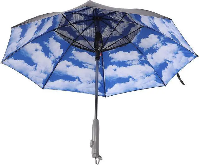 Alt view image 2 of 7 - Estink Spray Fan Sun Umbrella, Type C Rechargeable Electric Fan Umbrella with 8 Bones, UPF 50 Plus Double Layer Canopy, 2600mAh 3 Foldable Blades for Beach Travel