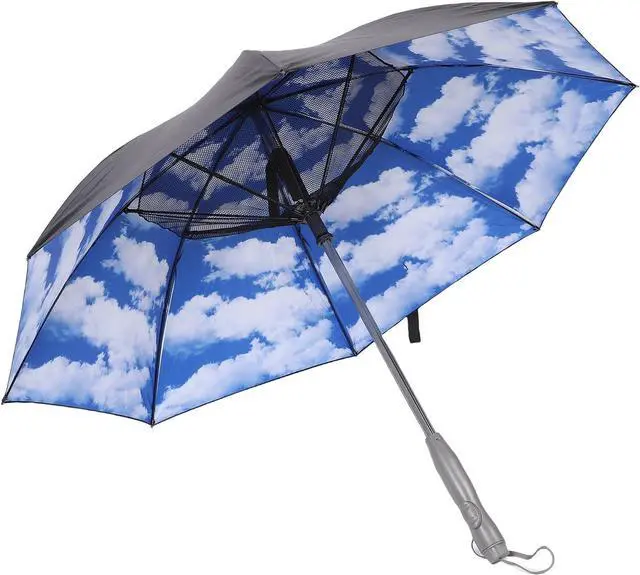Alt view image 4 of 7 - Estink Spray Fan Sun Umbrella, Type C Rechargeable Electric Fan Umbrella with 8 Bones, UPF 50 Plus Double Layer Canopy, 2600mAh 3 Foldable Blades for Beach Travel