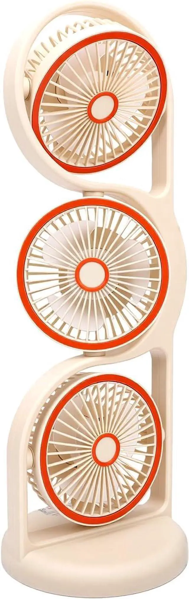 Alt view image 2 of 7 - Yunseity Desk Fan, USB Rechargeable Portable 3 Head Fan, Speed Adjustable Table with Light for Study, Work, Outdoor (Beige)