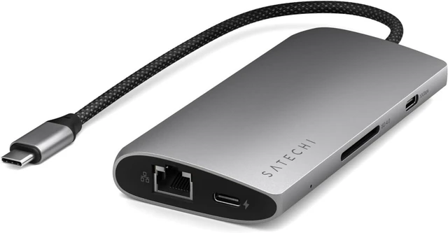 Alt view image 4 of 7 - Satechi 8 in 1 USB C Hub Multiport Adapter V3, 8K HDMI, 100W Charging, 4 USB Data Ports, Ethernet, SD Card Reader, for Laptop, for Mac/Windows, MacBook Air/Pro/Neo, iPad Air/Pro - Space Gray