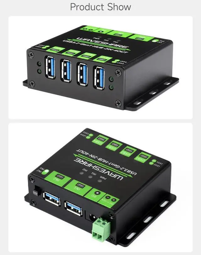 Alt view image 7 of 7 - Waveshare Industrial Grade USB HUB Powered, Extending 4X USB 3.2 Ports, Switchable Dual Hosts, Compatible with Windows 11/10/ 8.1/8/7/XP OS etc.