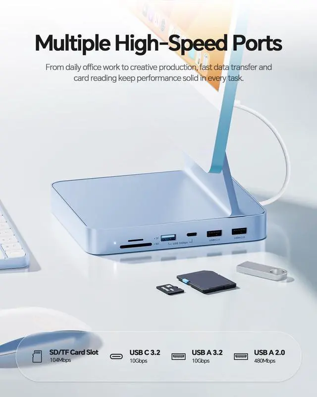 Alt view image 3 of 7 - USB C HUB for iMac 24 inch 2021/2023/2024, PULWTOP USB Hub Adapter iMac Accessories for iMacM1/M3/M4 with USB C 10Gbps 3*USB A SD/TF, Docking Station Support Expand M.2 SSD (Not Included),Blue