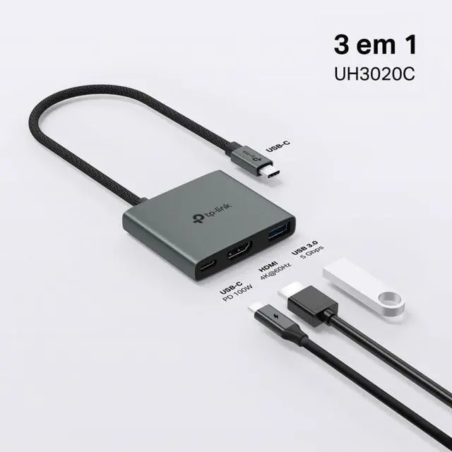 Alt view image 2 of 6 - TP-Link UH3020C, 4K 60Hz HDMI, 100W Fast Charging, 1x Type-A, 3-in-1 USB-C Hub