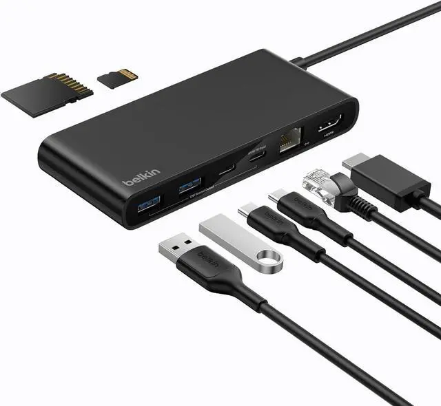 Main image of Belkin USB-C 8-in-1 Multiport Hub, 2.5Gbps, Supports Display Resolution Up to 4K@60Hz, Supports Windows, MacOS, iPadOS, ChromeOS, Black, INC024fqBK