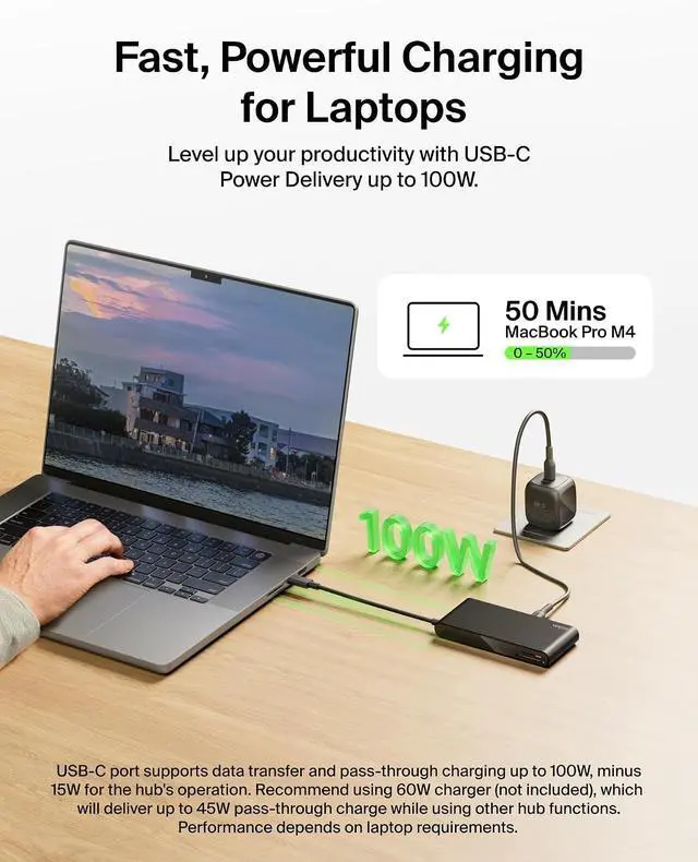 Alt view image 4 of 7 - Belkin USB-C 8-in-1 Multiport Hub, 2.5Gbps, Supports Display Resolution Up to 4K@60Hz, Supports Windows, MacOS, iPadOS, ChromeOS, Black, INC024fqBK