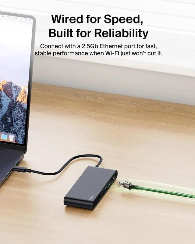 Alt view image 7 of 7 - Belkin USB-C 8-in-1 Multiport Hub, 2.5Gbps, Supports Display Resolution Up to 4K@60Hz, Supports Windows, MacOS, iPadOS, ChromeOS, Black, INC024fqBK