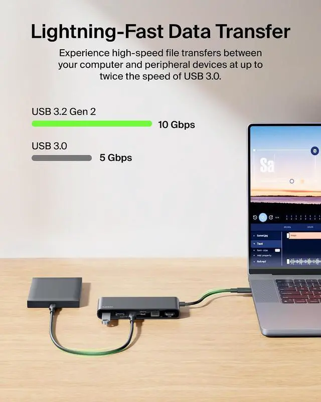 Alt view image 6 of 7 - Belkin USB-C 8-in-1 Multiport Hub, 2.5Gbps, Supports Display Resolution Up to 4K@60Hz, Supports Windows, MacOS, iPadOS, ChromeOS, Black, INC024fqBK