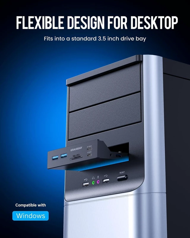 Alt view image 4 of 7 - GRAUGEAR 3.5" PC Front Panel USB Hub - USB-C and USB 3.0 Ports, SD/microSD Card Reader, 3.5 inch Drive Bay Expansion for Desktop, Requires 19-Pin USB3.0 & 20-Pin Type-C Key A Header