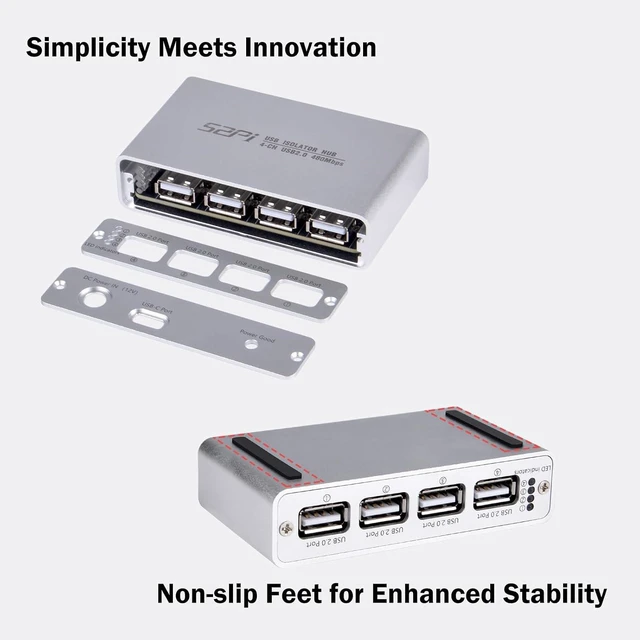 Alt view image 3 of 7 - GeeekPi USB Digital Isolation Hub, 4-Port USB 2.0, High-Speed 480Mbps, 3.75kV RMS Protection, Bidirectional Data Transfer