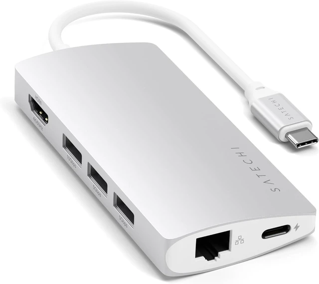 Main image of Satechi 8 in 1 USB C Hub Multiport Adapter V2, 4K HDMI, 115W USB C PD Charging, 3 USB-A, Ethernet, Micro/SD Card Readers, for Laptop, MacBook Air/Pro/Neo, iPad Air/Pro, Windows - Silver