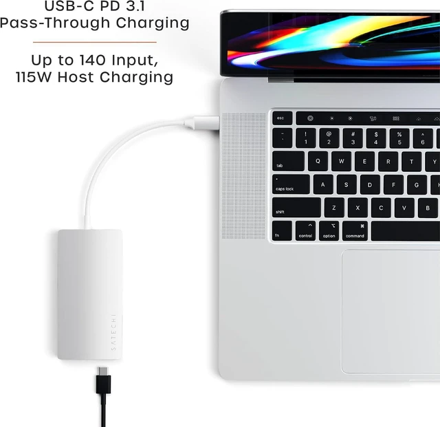 Alt view image 4 of 6 - Satechi 8 in 1 USB C Hub Multiport Adapter V2, 4K HDMI, 115W USB C PD Charging, 3 USB-A, Ethernet, Micro/SD Card Readers, for Laptop, MacBook Air/Pro/Neo, iPad Air/Pro, Windows - Silver